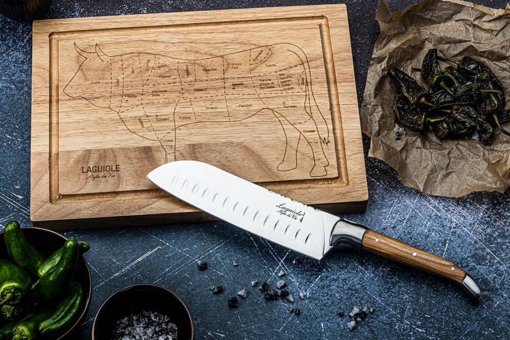Nôž Santoku 17 cm s drevenou doskou na krájanie Luxury STYLE DE VIE-tem1
